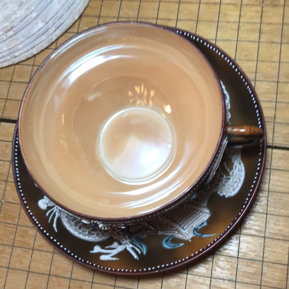 Dragonware Lusterware Dragon Moriage Large Cup Saucer Set EAC Beige w Box - Picture 7 of 17